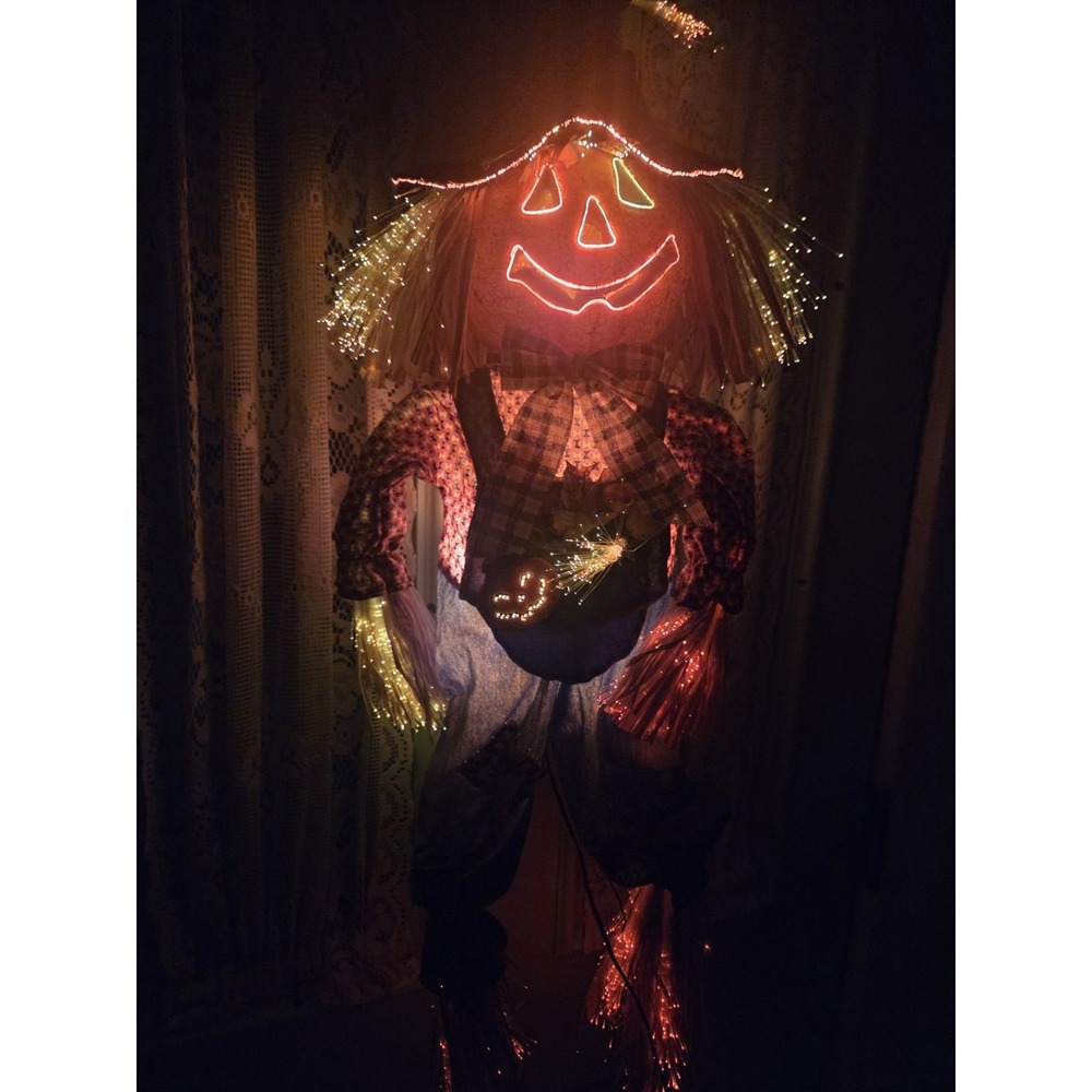 Vintage 32" Fiber Optic Scarecrow Lighted Halloween Fall Decor EUC